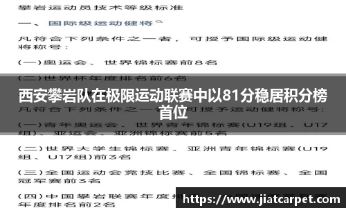 西安攀岩队在极限运动联赛中以81分稳居积分榜首位